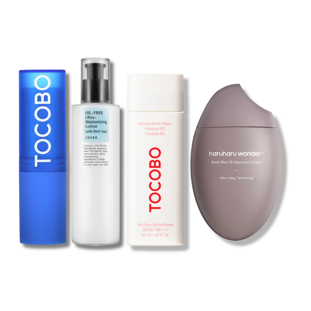 Conjunto de Skincare com Produtos coreanos - Pele Seca e Pele Oleosa
