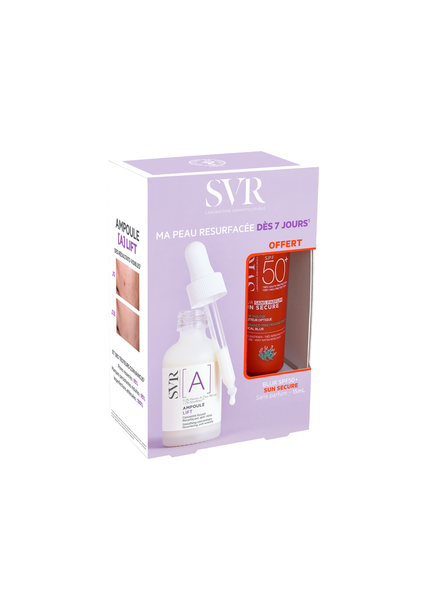 SVR Smpoule A Lift - oferta Sun Secure Blur SPF50+ sem perfume 15ml